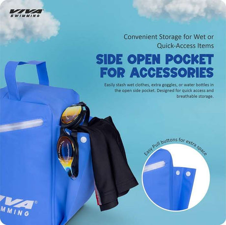 Viva Swimming SEA-Hoax Unisex Spacious Main Compartment kit Bag for Carrying Swimming Accessories Like Goggle, Cap, Kickboard+Extra 1 Side Pocket|Lightweight, Waterproof, Durable
