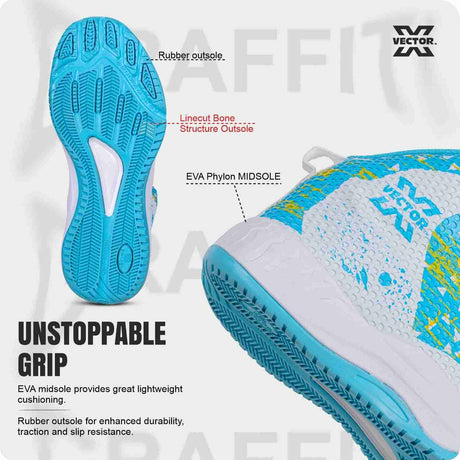 Vector X Graffiti 3D Texture TPU Fusing|Eva Phylon Rubber Sole Stylish & Comfortable High Ankle Court Shoe Best for Squash Table Tennis Volleyball Indoor & Outdoor Sports Lace Up Sneakers for Men