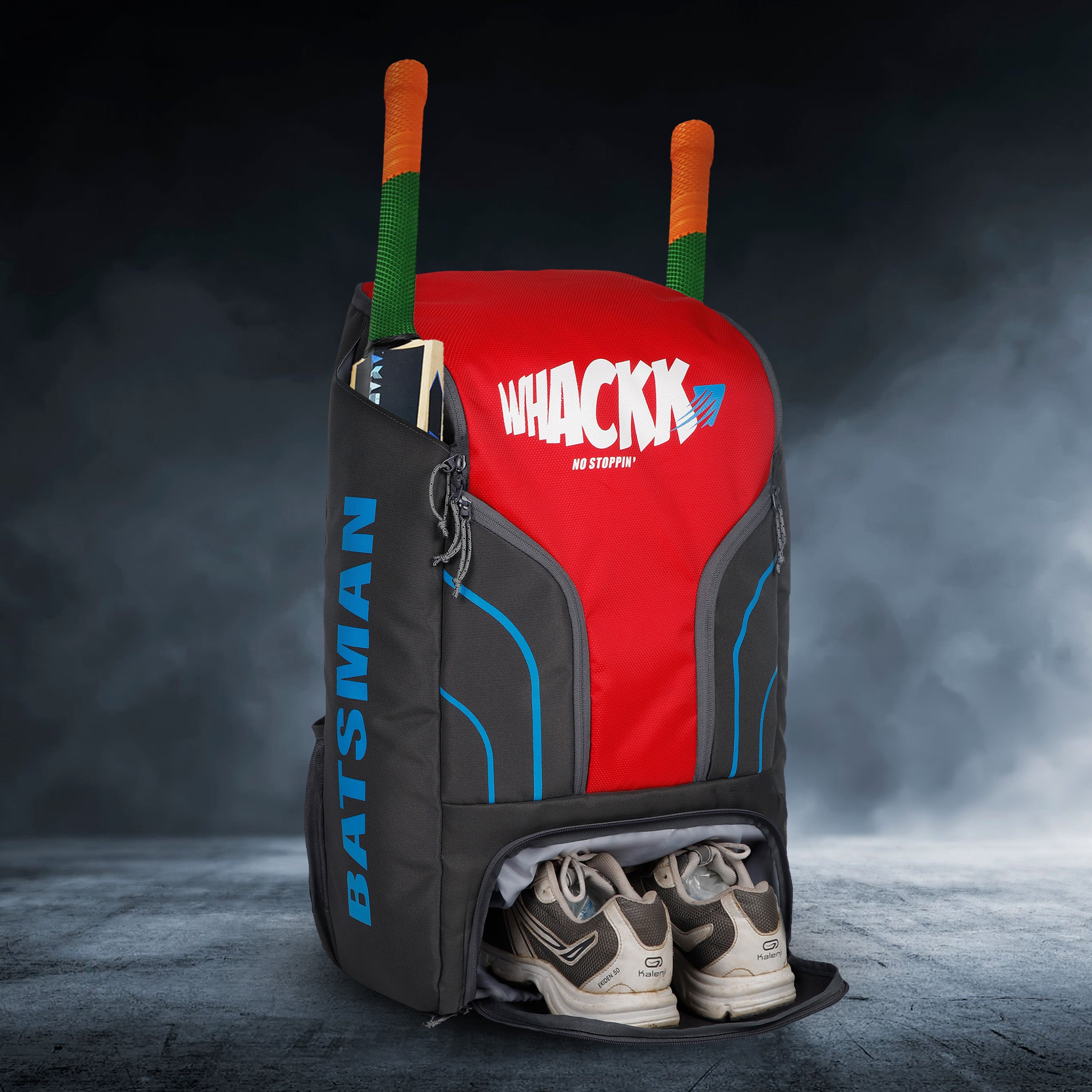 Batsman Grey Red Cricket|Cricket Kit Bag Backpack |Juniour & Youth Kitbag |Player Edition 2 Bat Pockets Shoe Pocket |Big Main Comp. Fits 15.5 inch Leg Pad|2 Bottle Holders