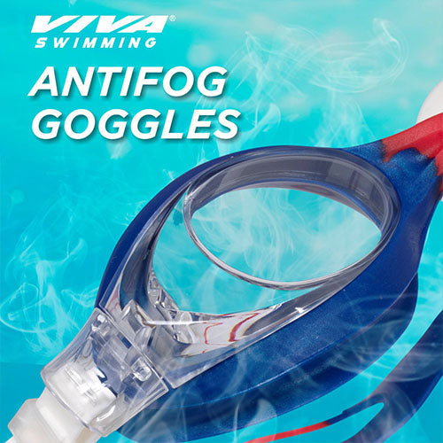 Viva Swimming USA Country Color 3D Ergonomic Design|UV Protection, Anti Fog, Leak-Proof Goggle with Adjustable Straps & Nose Clip|Professional Swimming Goggles for Kids, Men & Women with Protection Case Kit