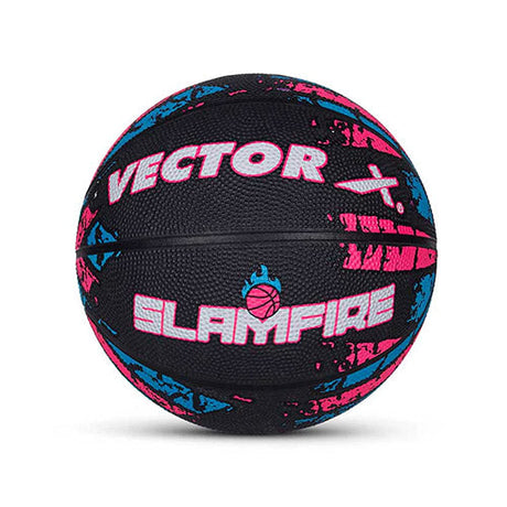 Vector X Slamfire 8 Panel Rubber Moulded Basketball|Size 7 Match Ball|Suitable for Practice Games & Training|Indoor Outdoor|Ideal for Kids, Youth & Adults|Suitable for All Surfaces (Black)