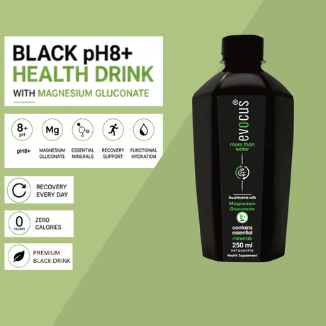 EVOCUS Black Health Drink with Magnesium Gluconate - 250ml Pack of 24 | Drink Evocus