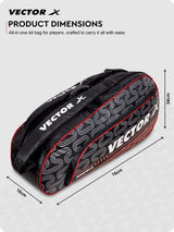 Vector X Donatello Water Resistant 4 Compartment Badminton Bag with Padded Shoulder Strap