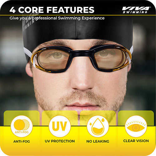 Viva Swimming Combo 616 Swimming Goggles & Swimming Cap, 2 Ear Plug With Nose Clip Swimming Kit Anti-Fog, UV Protection For Adults, Boys, Men