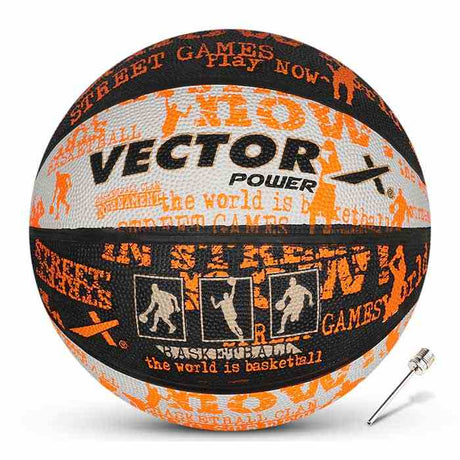 Vector X Power Rubber Moulded Indoor/Outdoor Basketball with Butyl Bladder|(Suitable for Practice/Match/Training) + Free Air Needle