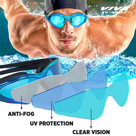 Viva Swimming Unicorn Clear Mirror Lens & Wide-Vision Swim Goggles for Swimming Practice, Training, Competition| Anti-Fog, UV Protection| Branded Case Packing  for Professional Players Adult Men Women