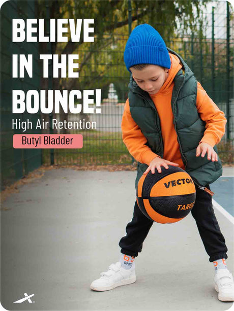 Vector X Target 8 Panel Rubberized Moulded Basketball, Indoor & Outdoor, Training, Soft Practice Basket Ball|Ideal for Kids & Adults |Suitable for All Surfaces