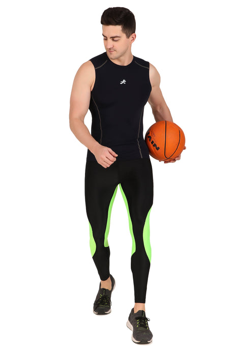 Nylon Compression Tshirt Cutsleeves Tights For Men (Navy Blue)