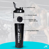 Vector X Plastic Gym Energy Shaker Bottle, Leakproof Guarantee Sipper Bottle Ideal for Protein, Preworkout and Bcaas, BPA-Free Material (Black),600 ml