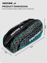 Vector X Donatello Water Resistant 4 Compartment Badminton Bag with Padded Shoulder Strap
