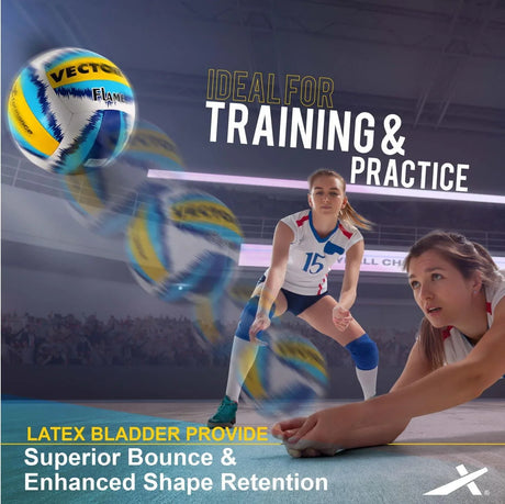 Vector X 18 Panel Flame Rubber Hand Stitched Indoor/Outdoor Volleyball with Latex Bladder, White-Red-Blue, Size: 4 (Suitable for Practice/Match/Beach) + Free Air Needle