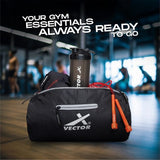 Vector X Attacker Polyester Gym Bag|Shoulder Bag|Sports Bag|Sports & Travel Bag|Duffle Bags for Men & Women|Exercise and Fitness|Black | Capacity - 20 Liter