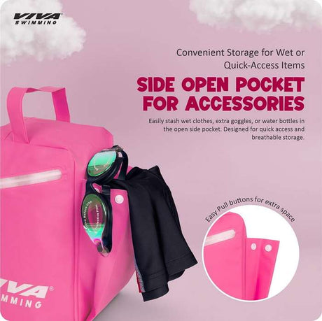 Viva Swimming SEA-Hoax Unisex Spacious Main Compartment kit Bag for Carrying Swimming Accessories Like Goggle, Cap, Kickboard+Extra 1 Side Pocket|Lightweight, Waterproof, Durable
