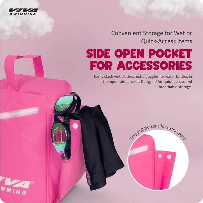 Viva Swimming SEA-Hoax Unisex Spacious Main Compartment kit Bag for Carrying Swimming Accessories Like Goggle, Cap, Kickboard+Extra 1 Side Pocket|Lightweight, Waterproof, Durable
