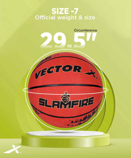 Vector X Slamfire 8 Panel Rubber Moulded Basketball|Size 7 Match Ball|Suitable for Practice Games & Training|Indoor Outdoor|Ideal for Kids, Youth & Adults|Suitable for All Surfaces (Black)