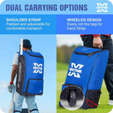 Vector X Greenfield Pro 60 Ltr. PU Polyester Cricket Backpack Senior Kit With Wheel Trolley Bag|1 Pocket for Bat|Shoe & Accessories Pockets|1 Water Bottle Holders|Lightweight|Dual Opening (Blue-Black)