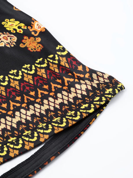 Alcis Women Black Beige Printed V-Neck T-shirt | Alcis