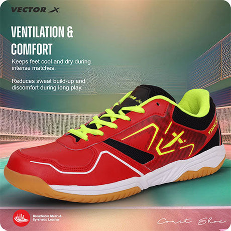 Vector X Trackle Badminton/Court Shoes Non Marking Synthetic Leather, Mesh Upper/Eva Phylon, Crepe Rubber Sole|Best for Squash, Table Tennis,Volleyball, Basketball & Indoor Sports