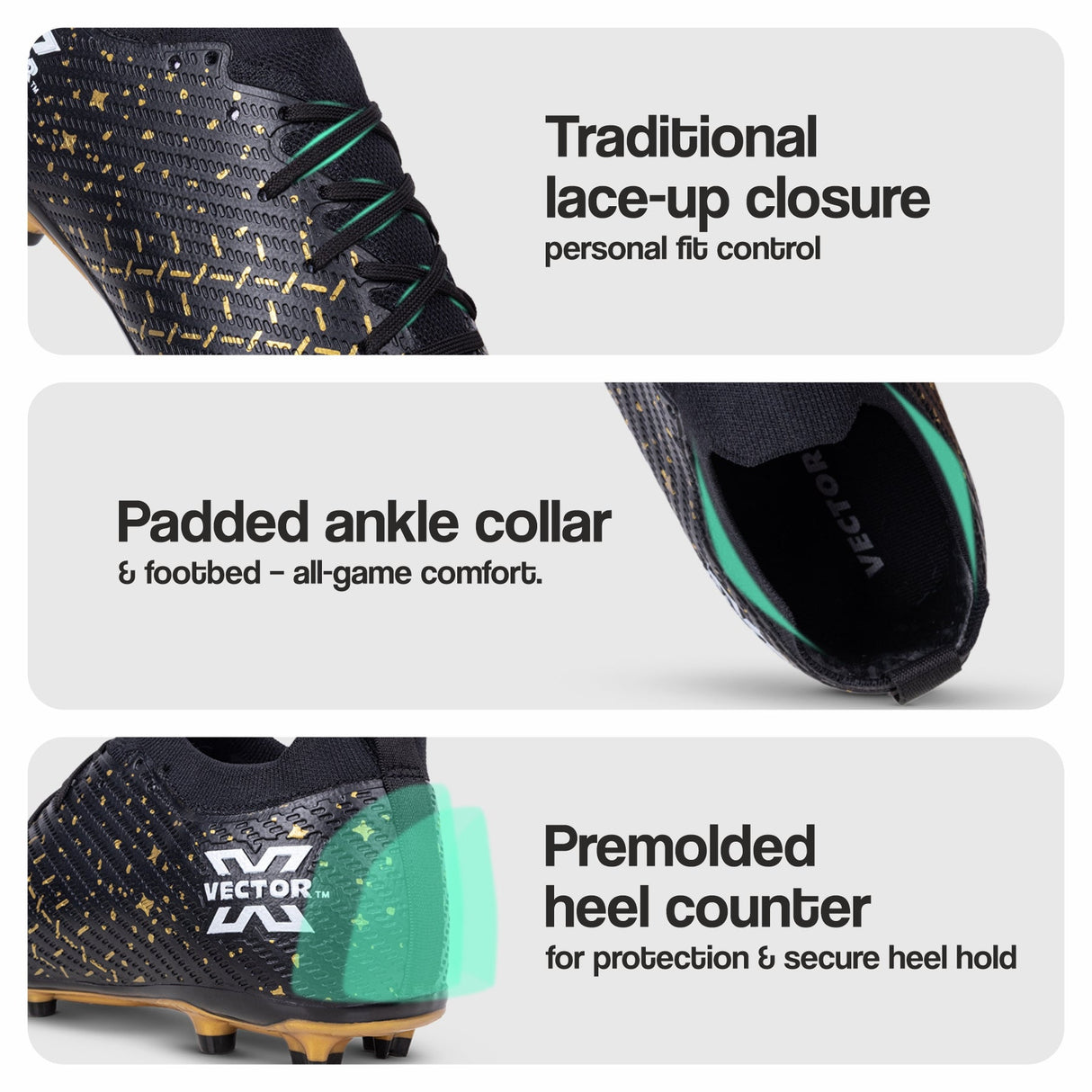 Vector X Starlight Men’s Elite Firm Ground Soccer Cleats Shoes – Primeknit Sock For Superior Grip, TPU Sole, 3D Texture TPU Fusing upper, Lightweight Football Boots