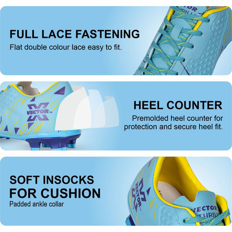 Vector X Thriller 3D Fully Embossed Textured Upper|Football Shoe/Studs| Double Colored TPU Sole| Soft Insocks Cushion|Light Weight soccer shoes For Men