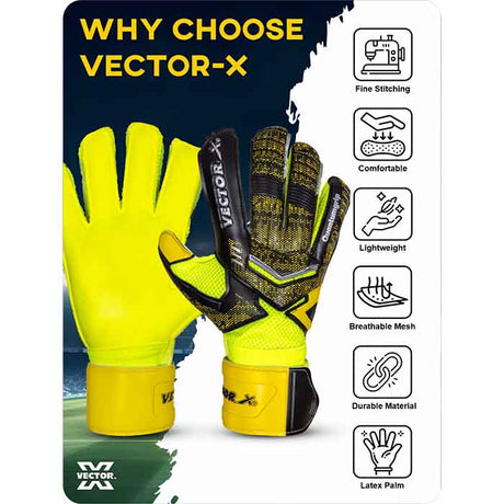 Vector X Quantum Goalkeeper Gloves, Soccer Gloves, Goalie Gloves, Breathable Football Gloves| 4mm Latex Material to Give Protection| for Kids Youth & Adult
