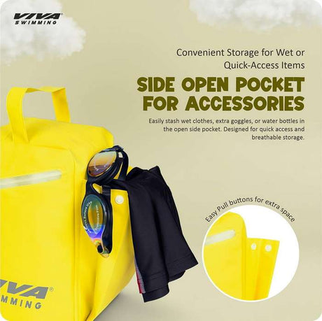 Viva Swimming SEA-Hoax Unisex Spacious Main Compartment kit Bag for Carrying Swimming Accessories Like Goggle, Cap, Kickboard+Extra 1 Side Pocket|Lightweight, Waterproof, Durable