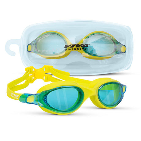 Viva Swimming Vision Silicone Swimming Goggles Mirrored Nose Bridge|Anti-Fog, UV Protection|Wide View & Comfortable One Piece|For professional Swimmer|Case Packing