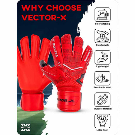 Vector X Quantum Goalkeeper Gloves, Soccer Gloves, Goalie Gloves, Breathable Football Gloves| 4mm Latex Material to Give Protection| for Kids Youth & Adult
