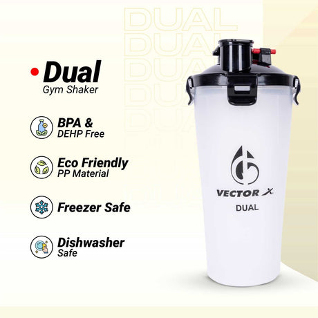 Vector X Dual Shaker/Sipper Bottle with two Compartment for Storing Different Drinks (PACK OF 1)