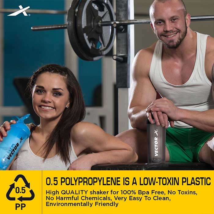Vector X Nitro High Quality 700 ml Capacity Shaker With Strong Plastic Body Material - 0.5 PP Grade (100% BPA Free, No Toxins) Perfect for Mixing Whey Protein Powder, Smoothies and other Supplements|Gym Water Bottle with Blender Ball