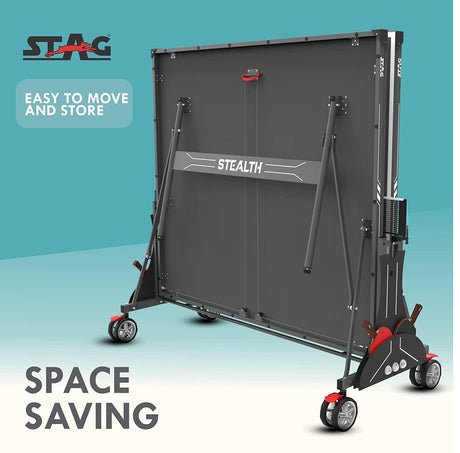 STAG GLOBAL Stealth Table Tennis (T.T) Table | 18mm Black  Top Professional Table with 2 TT Rackets, 6 Balls, 1 Table Cover & Clamp Net