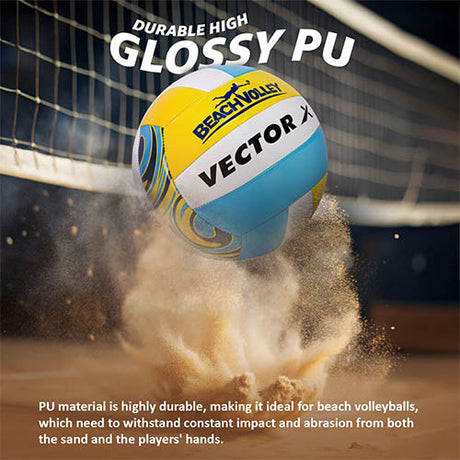 Vector X Beach Volleyball+ Free Air Pin|18 Panels|PU Material + Soft Touch Great Grip|Durable & Waterproof Indoor Outdoor Practice Match Ball|Beach, Pool, Sand Home Play Size 4