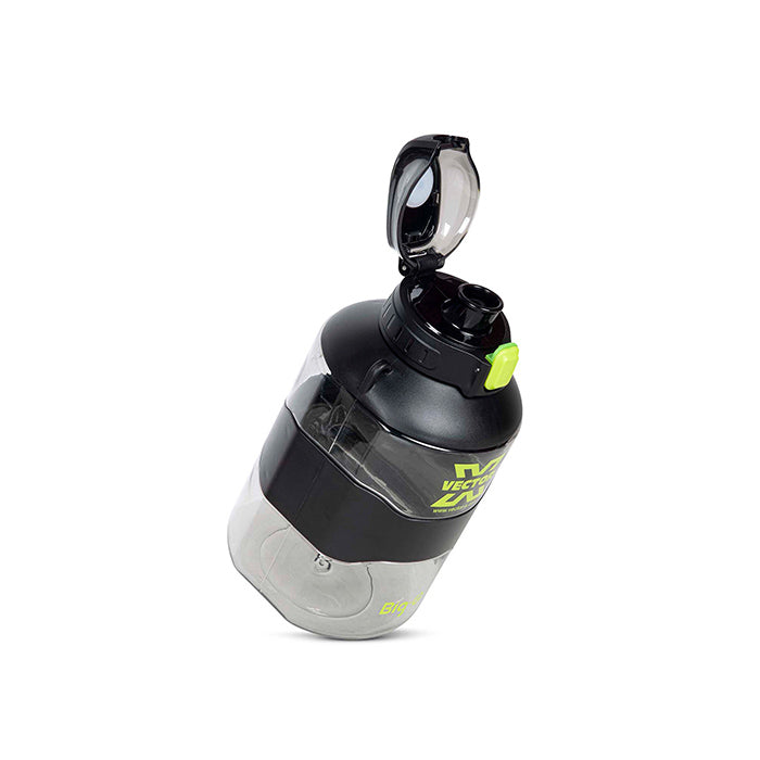 Vector X Big-G Gallon 2200 ml Plastic Water Bottle with Time Marker|Non Slip Side Handle|Strong and Adjustable Strap|Durable Top Carry Handle|Reusable Gym Sports Outdoor Large 2.2 LTR Water Jug BPA-Free, Unbreakable, Freezer Safe (Black)