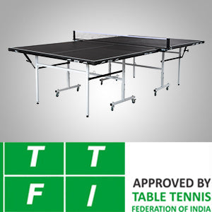 STAG GLOBAL  Fun Line Professional Table Tennis (T.T) Table – 15mm Black Table With 2 TT Rackets, 6 Balls, 1 Table Cover & Clamp Net