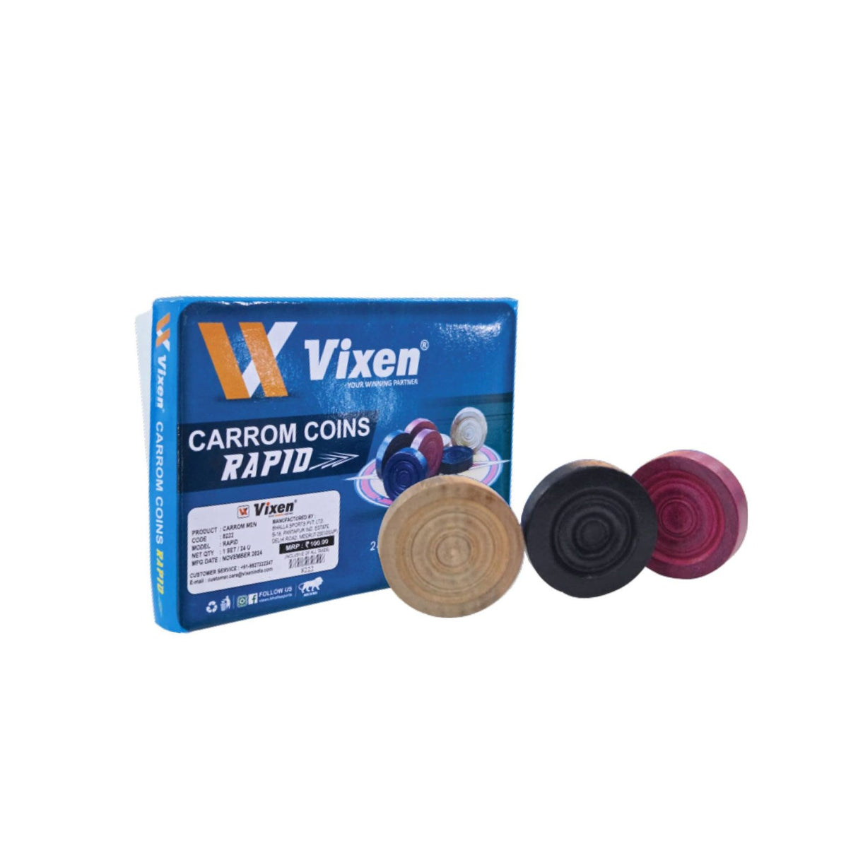 VIXEN CARROM MEN WOODEN RAPID 8 MM