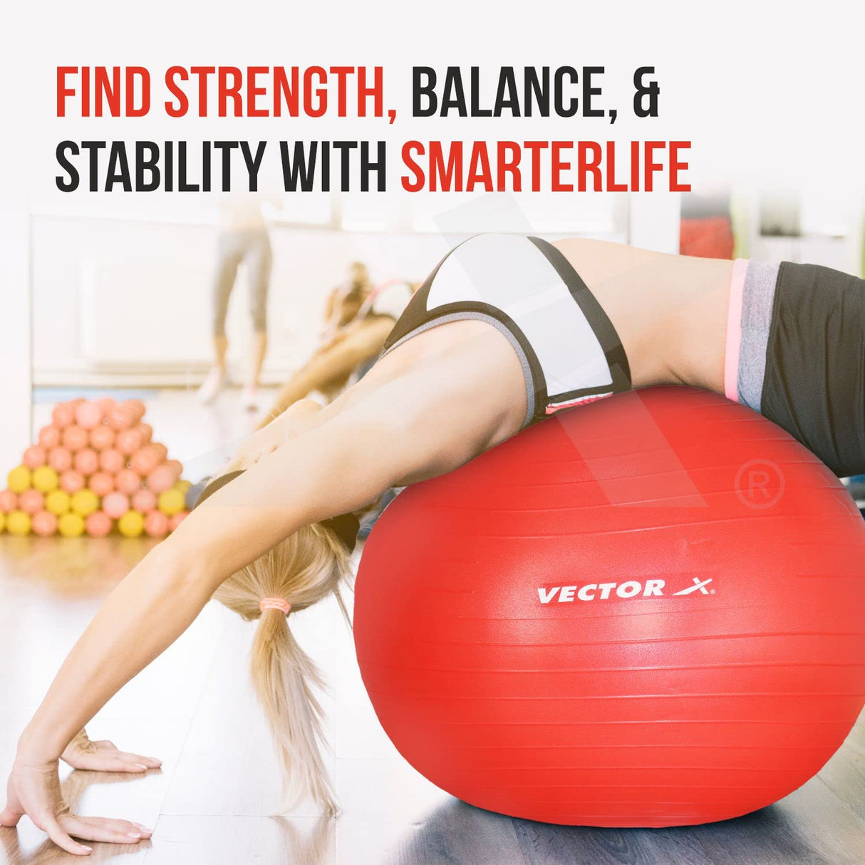 Vector X Gym Ball for Exercise Anti Burst Exercise Ball with Foot Pump for Workout Yoga Ball for Women and Men Swiss Ball for Balance Stability Training, Birthing Ball for Pregnancy, Fitness
