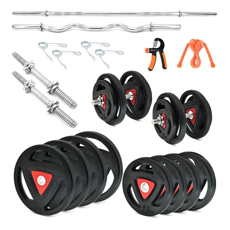 KAKSS Home Gym Combo Metal Rubber Weight Plates (30mm Hole)5ft Straight Rod/3ft Curl Rod/Dumbbell Ro | Kakss Exporters (Kakss