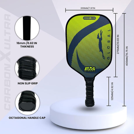 STAG GLOBAL Carbon X Ultra Pickleball Bat with 3 Balls and Cover | 16mm Pickleball Paddle |  Protection for Pro-Level Play