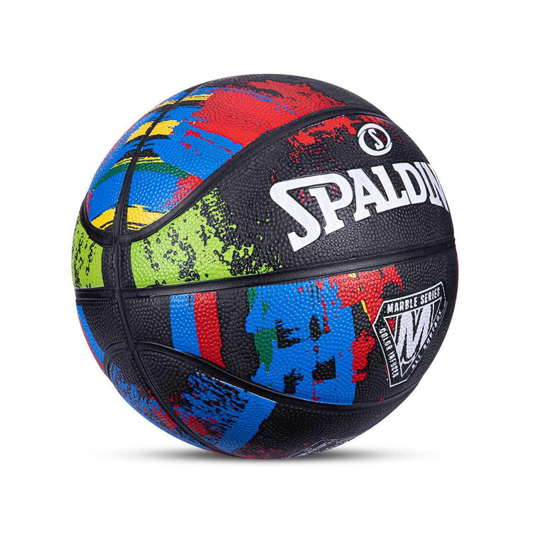 Spalding 8 Panel Marble Rubber Moulded Indoor/Outdoor Basketball with Butyl Bladder, Black, Size: 7 (Suitable for Practice/Match/Training) + Free Air Needle