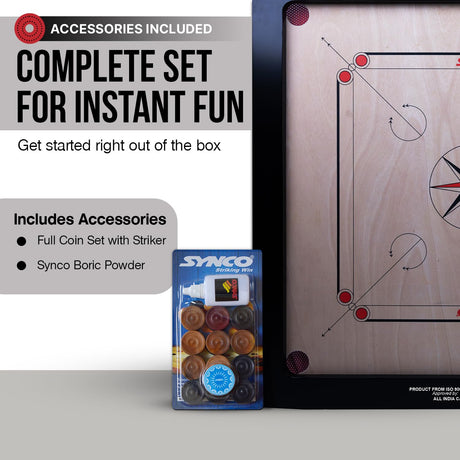 Synco 36 Inch Chakri Best Carrom Board | Pro Trainer Board for Amateurs | Includes Coins, Strikers and Boric Powder
