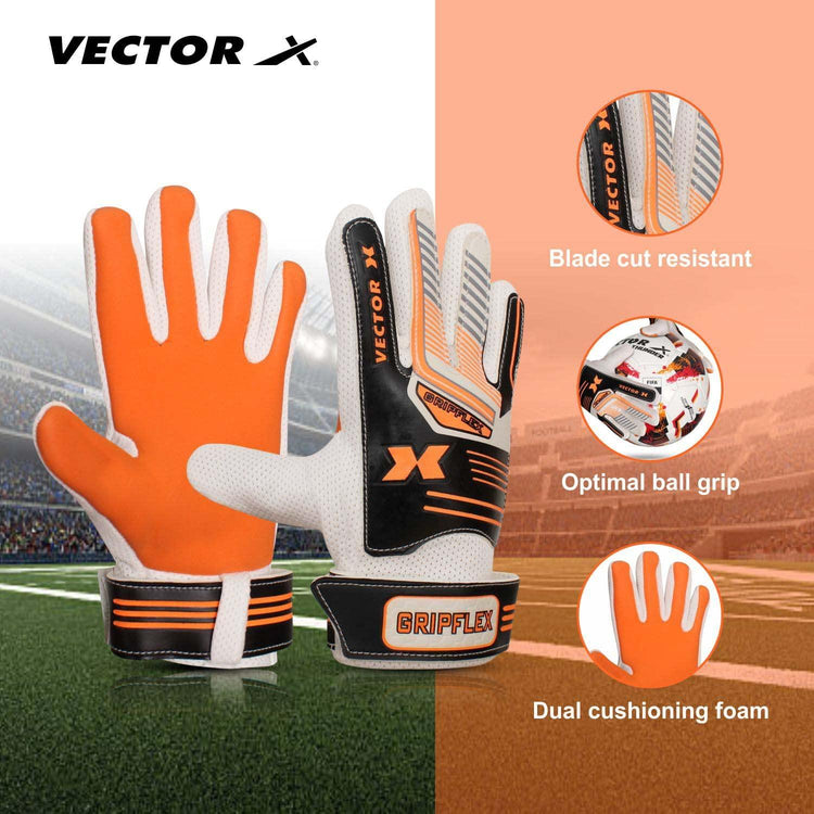 VECTOR X Gripflex Goalkeeping Gloves (White, Black, Orange)