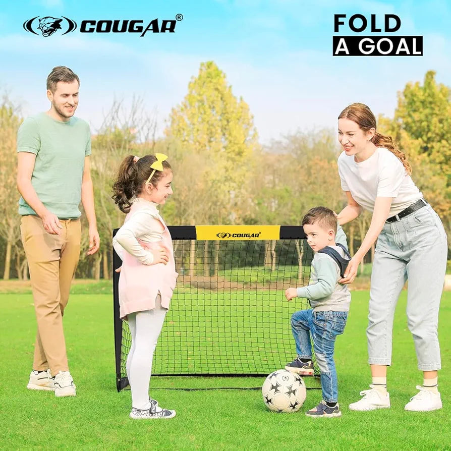 COUGAR Portable Soccer Practice Foldable Goals 4'x3' Set of 2 – Fully Collapsible & Easy Self-Assembly, Lightweight Backyard & Beach Soccer Nets with Carry Bag