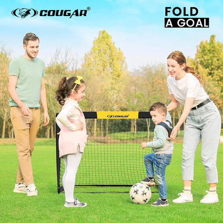 COUGAR Portable Soccer Practice Foldable Goals 4'x3' Set of 2 – Fully Collapsible & Easy Self-Assembly, Lightweight Backyard & Beach Soccer Nets with Carry Bag