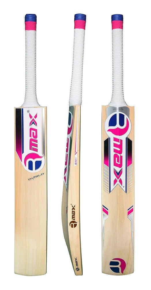 RMax Kashmir Willow Diablo Leather Ball Cricket Bat with Bat Cover