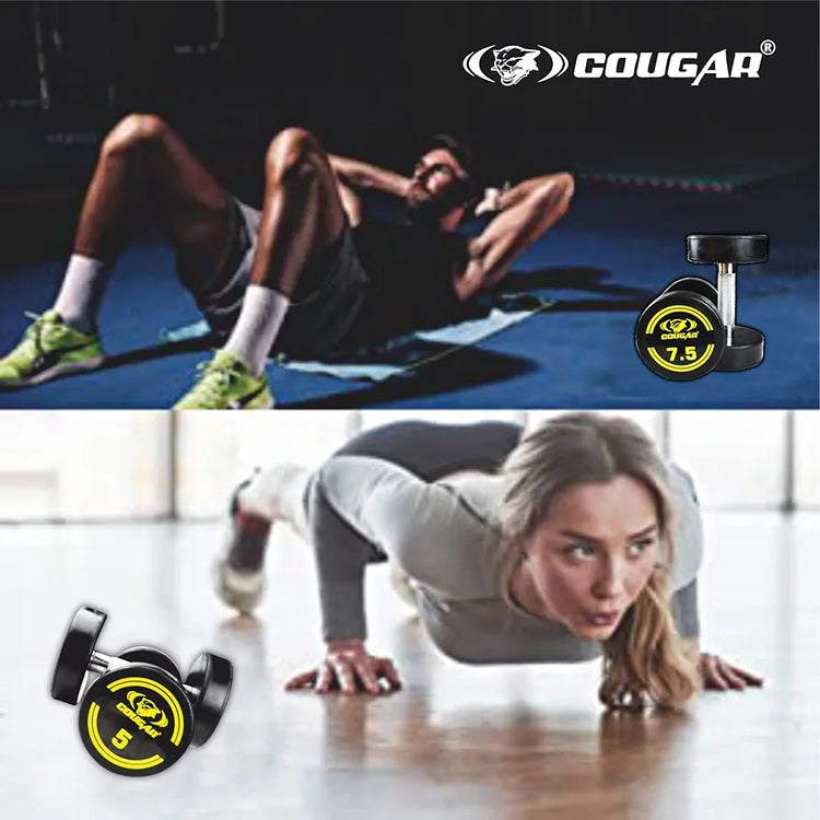 COUGAR Solid Rubber Coated Bouncer Fixed Weight Dumbbell Ideal for Beginners and Advanced Users for Fitness and Strength Training 7.5Kg x 2 Black
