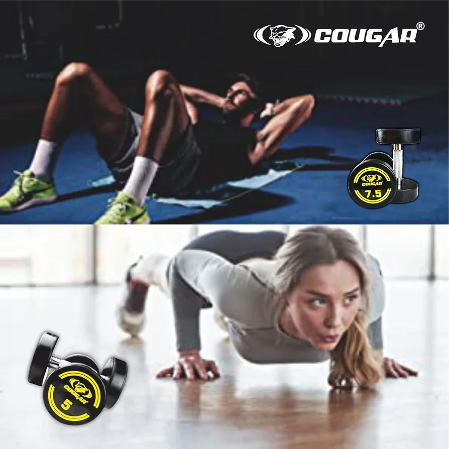 COUGAR Solid Rubber Coated Bouncer Fixed Weight Dumbbell Ideal for Beginners and Advanced Users for Fitness and Strength Training 7.5Kg x 2 Black