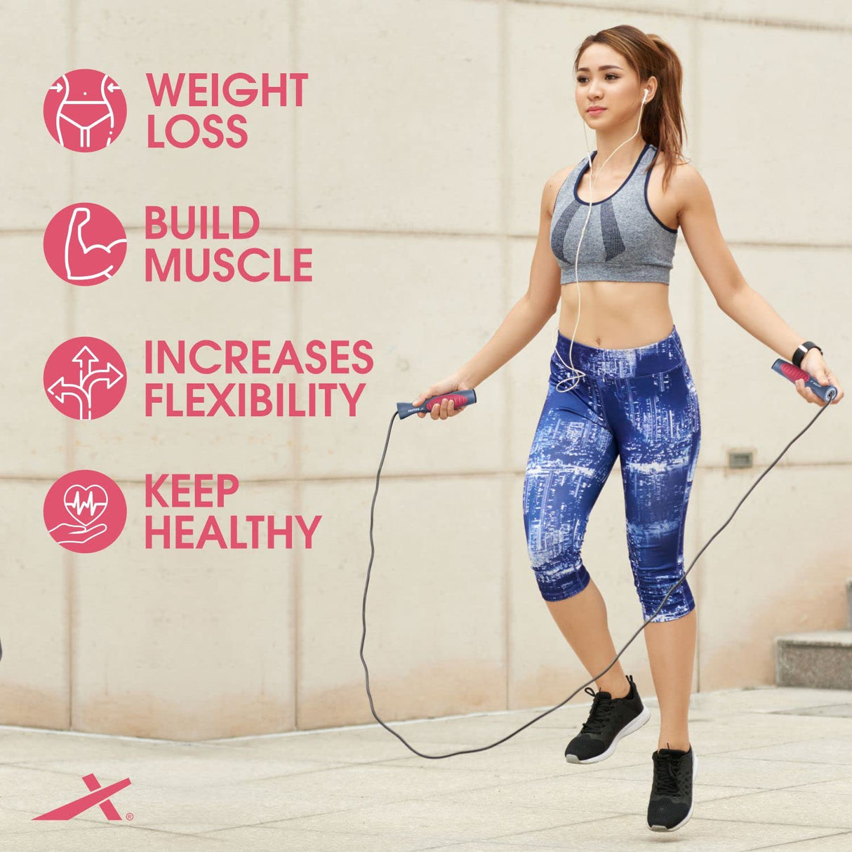 Vector X IR-97132 Skipping Jump Rope for Speed Skipping. Lightweight Jump Rope for Women, Men, and Kids(Pink-Grey)