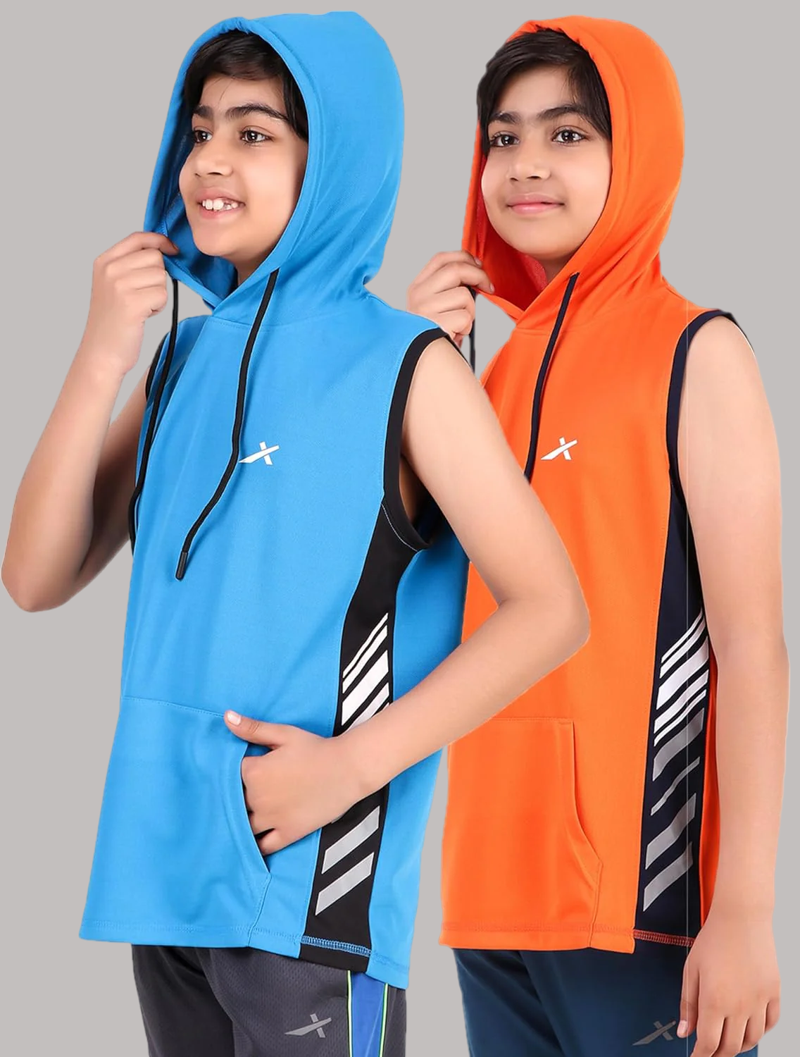 Vector X OKT-228 Kid's Printed Hoodie Sleeveless Combo (Pack of 2)