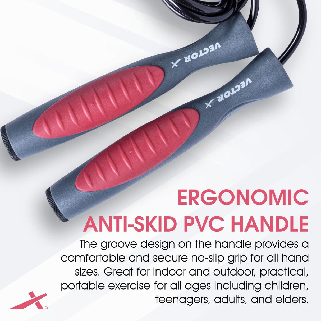 Vector X IR-97132 Skipping Jump Rope for Speed Skipping. Lightweight Jump Rope for Women, Men, and Kids(Pink-Grey)