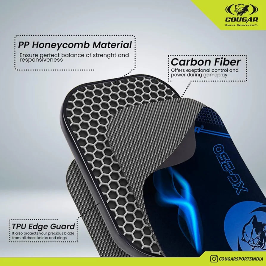 COUGAR Carbon Fibre Pickleball Paddle, Polypropylene Honeycomb Core, 19 mm Thickness, Premium Grip, 225g, 1 Paddle & 1 Performance Balls with Carry Bag